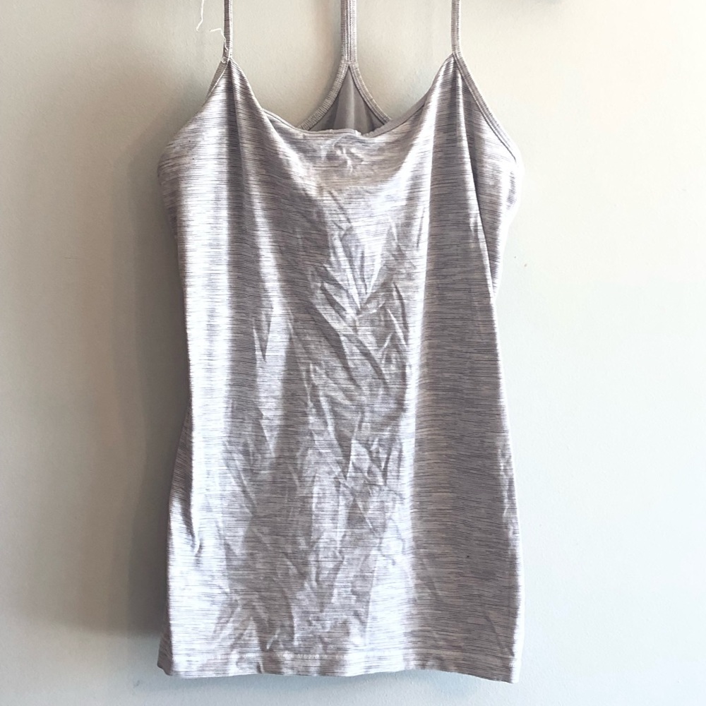 LULULEMON PWER POSE Wee Space gray striped racerback tank top size 12